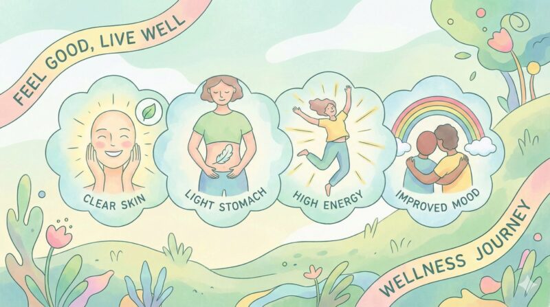 “Wellness-themed illustration depicting health benefits from a gluten-free diet”