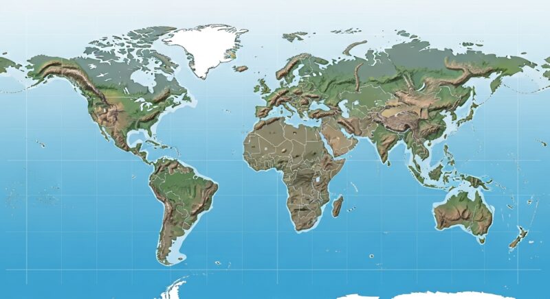 地政学を象徴する世界地図とアメリカ・中国・ロシア・日本の戦略ルートが光るインフォグラフィック風イメージ
