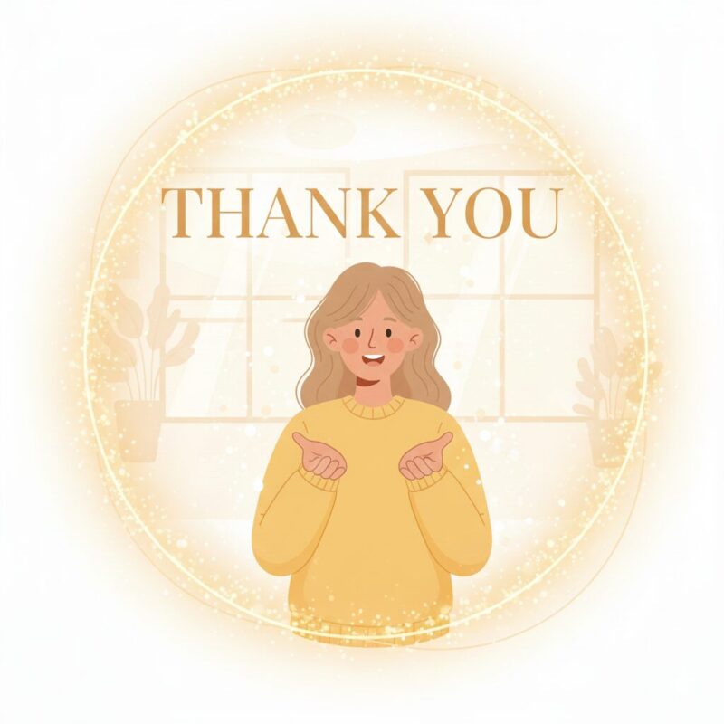 感謝の言葉を伝える場面を象徴的に描いた明るいイラスト